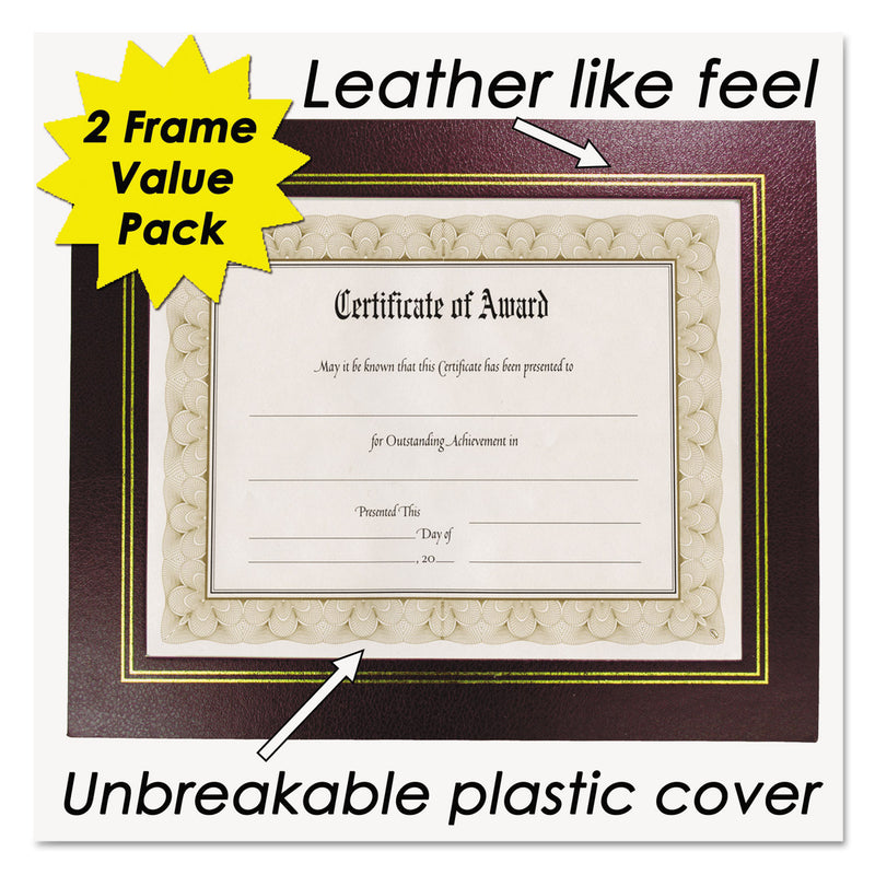 NuDell Leatherette Document Frame, 8.5 x 11, Burgundy, Pack of Two