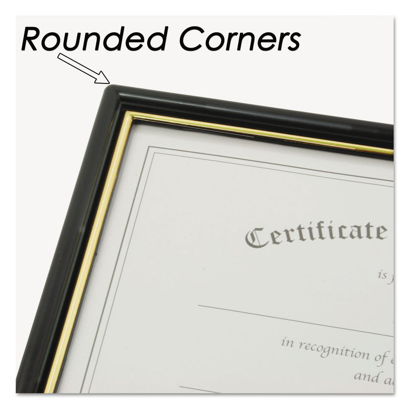 NuDell EZ Mount Document Frame with Trim Accent and Plastic Face, Plastic, 8.5 x 11 Insert, Black/Gold, 18/Carton