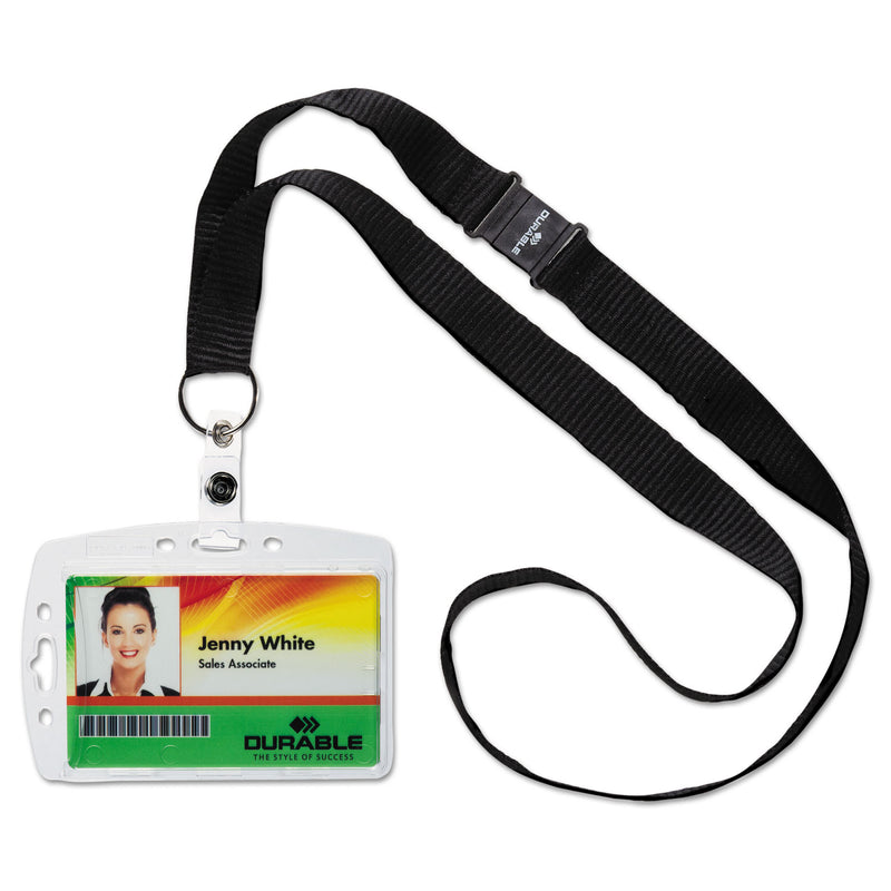 Durable ID/Security Card Holder Set, Vertical/Horizontal, Lanyard, Clear, 10/Pack