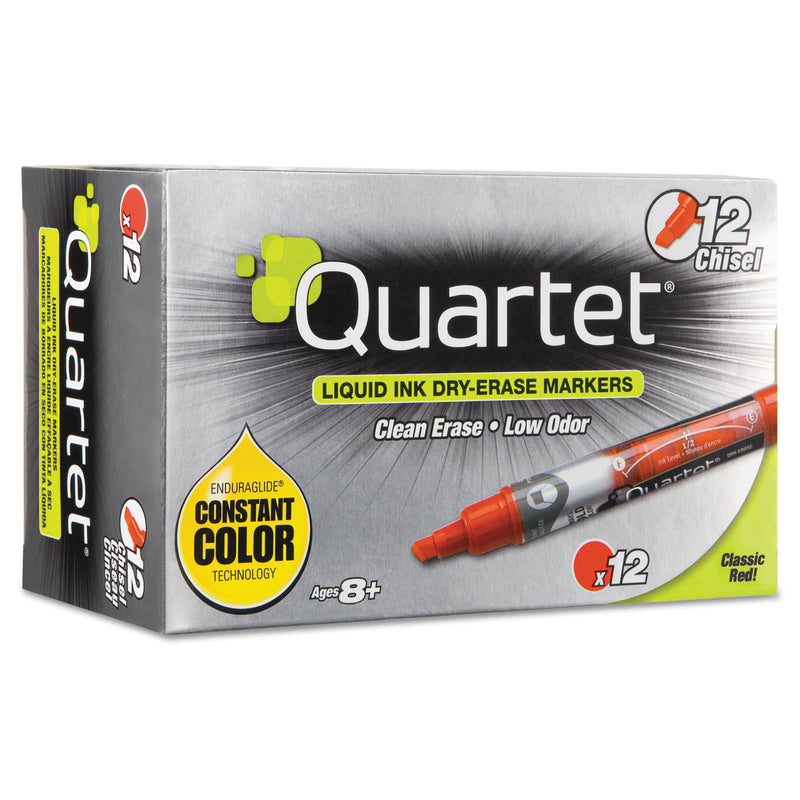 Quartet EnduraGlide Dry Erase Marker, Broad Chisel Tip, Red, Dozen