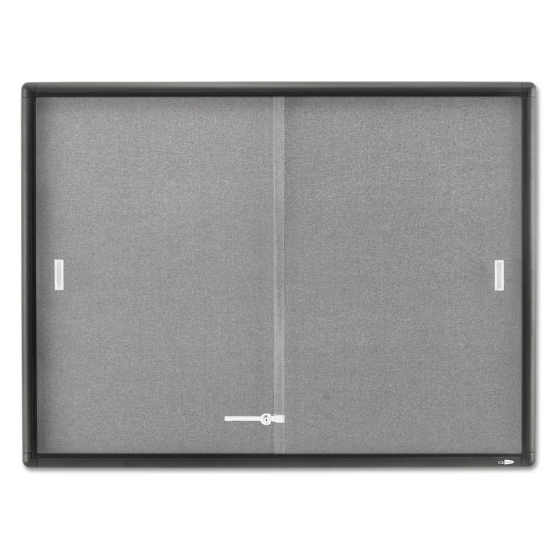 Quartet Enclosed Bulletin Board, Fabric/Cork/Glass, 48 x 36, Gray, Aluminum Frame