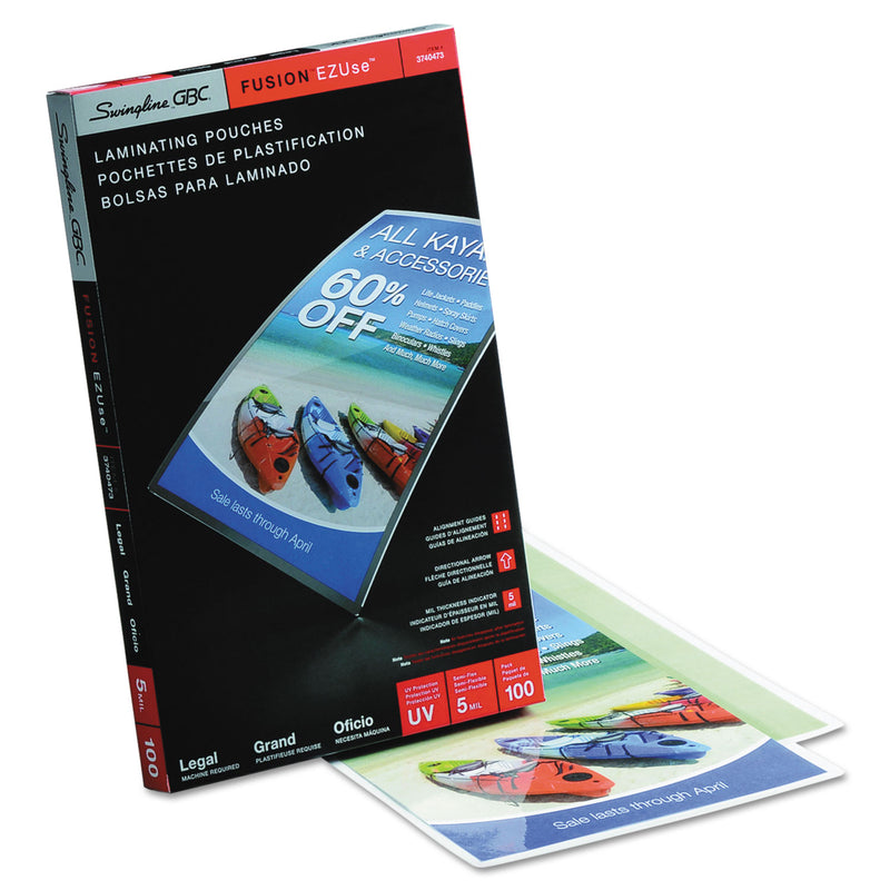GBC EZUse Thermal Laminating Pouches, 5 mil, 9" x 14.5", Gloss Clear, 100/Box