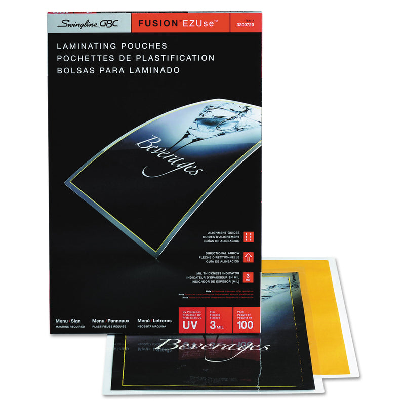 GBC EZUse Thermal Laminating Pouches, 3 mil, 11.5" x 17.5", Gloss Clear, 100/Box