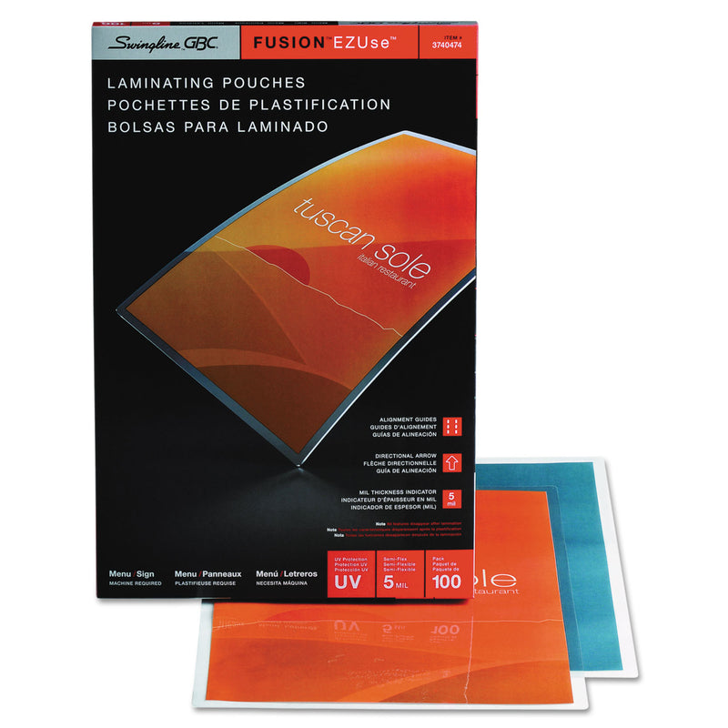 GBC EZUse Thermal Laminating Pouches, 5 mil, 11.5" x 17.5", Gloss Clear, 100/Box