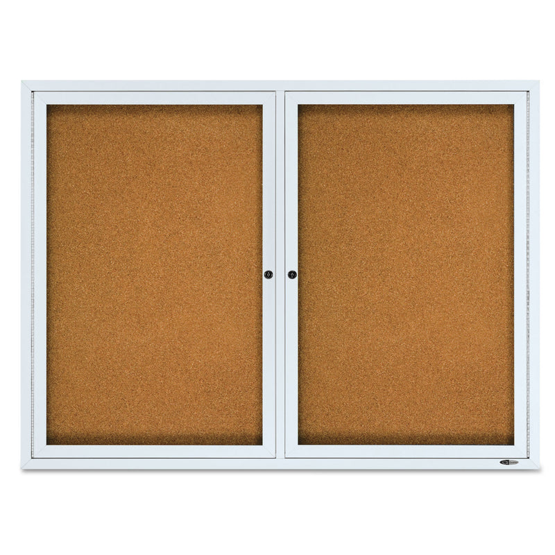 Quartet Enclosed Cork Bulletin Board, Cork/Fiberboard, 48" x 36", Silver Aluminum Frame