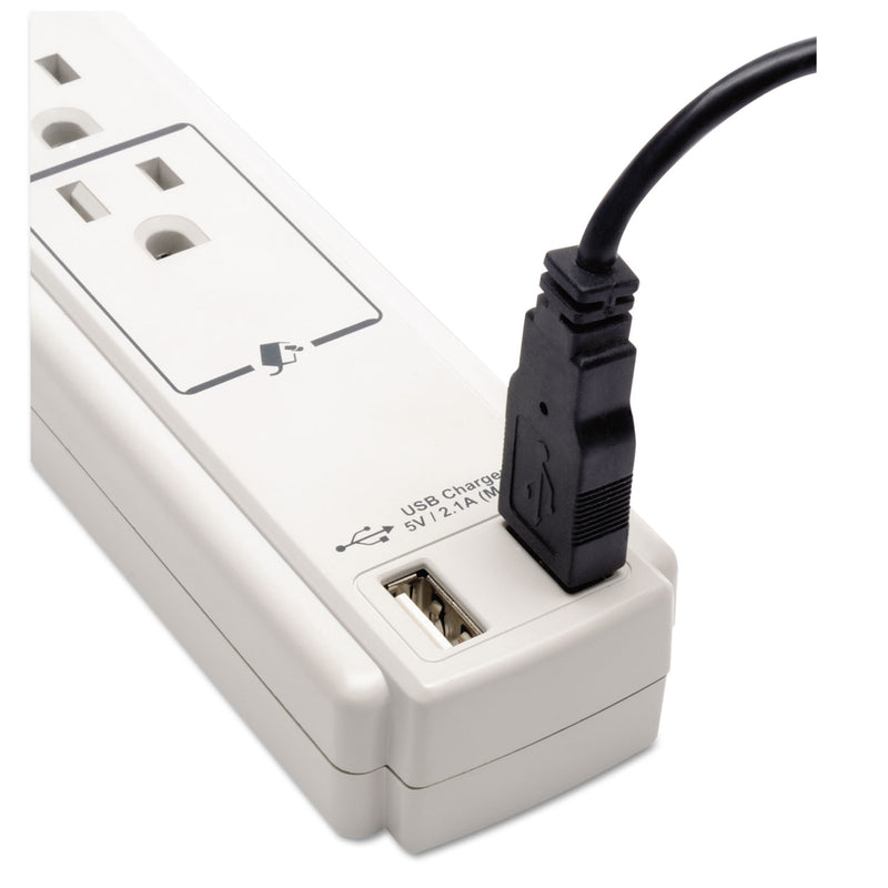 Tripp Lite Protect It! Surge Protector, 6 AC Outlets/2 USB Ports, 6 ft Cord, 990 J, Cool Gray