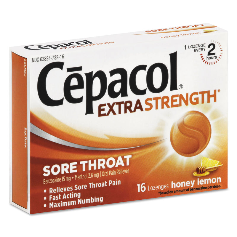 Cepacol Extra Strength Sore Throat Lozenges, Honey Lemon, 16 Lozenges/Box, 24 Box/Carton