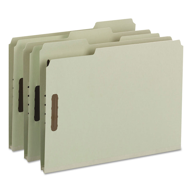 Smead 100% Recycled Pressboard Fastener Folders, Letter Size, 1" Expansion, Gray-Green, 25/Box