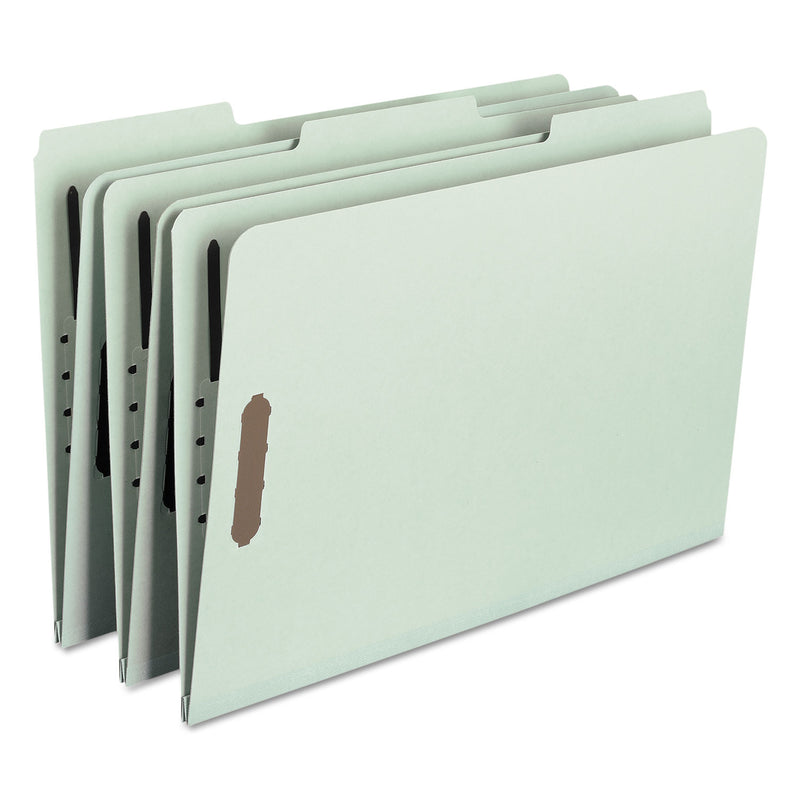 Smead 100% Recycled Pressboard Fastener Folders, Legal Size, 1" Expansion, Gray-Green, 25/Box