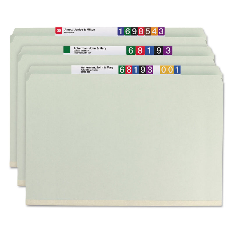 Smead Recycled Pressboard Folders with Two SafeSHIELD Coated Fasteners, 2" Expansion, Straight Tab, Legal Size, Gray-Green, 25/Box
