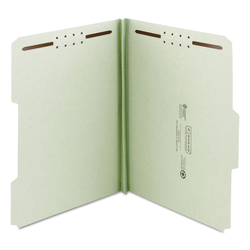 Smead 100% Recycled Pressboard Fastener Folders, Legal Size, 1" Expansion, Gray-Green, 25/Box