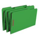 Smead Top Tab Colored Fastener Folders, 2 Fasteners, Legal Size, Green Exterior, 50/Box