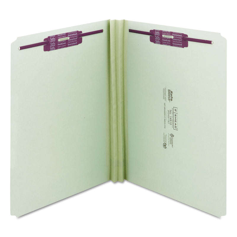 Smead Recycled Pressboard Folders with Two SafeSHIELD Coated Fasteners, 2" Expansion, Straight, Letter Size, Gray-Green, 25/Box