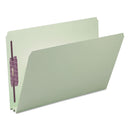 Smead Recycled Pressboard Folders with Two SafeSHIELD Coated Fasteners, 2" Expansion, Straight Tab, Legal Size, Gray-Green, 25/Box