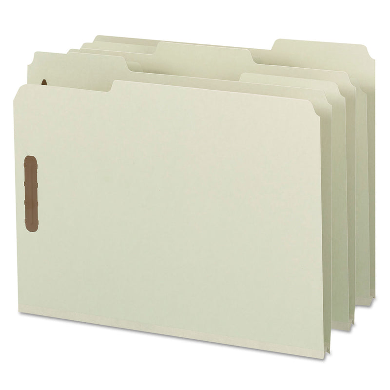 Smead 100% Recycled Pressboard Fastener Folders, Letter Size, 1" Expansion, Gray-Green, 25/Box