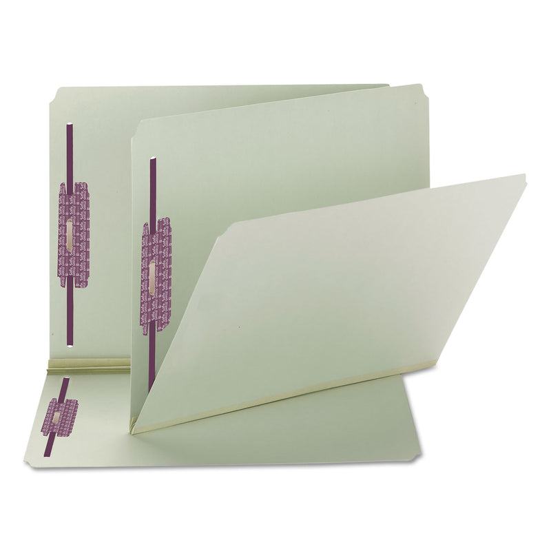 Smead Recycled Pressboard Folders with Two SafeSHIELD Coated Fasteners, 2" Expansion, Straight, Letter Size, Gray-Green, 25/Box
