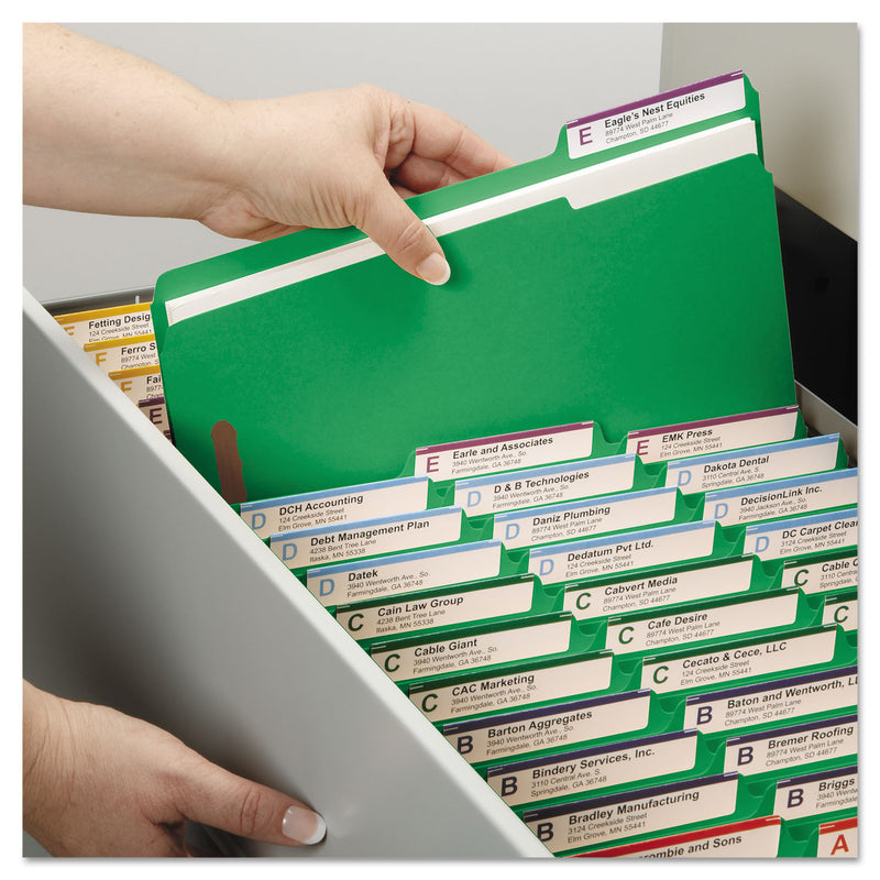Smead Top Tab Colored Fastener Folders, 2 Fasteners, Legal Size, Green Exterior, 50/Box