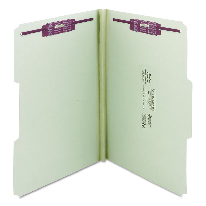 Smead Recycled Pressboard Folders with Two SafeSHIELD Coated Fasteners, 1" Expansion, 1/3-Cut Tabs, Legal Size, Gray-Green, 25/Box