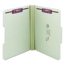 Smead Recycled Pressboard Folders with Two SafeSHIELD Coated Fasteners, 2" Expansion, 1/3-Cut Tab, Letter Size, Gray-Green, 25/Box