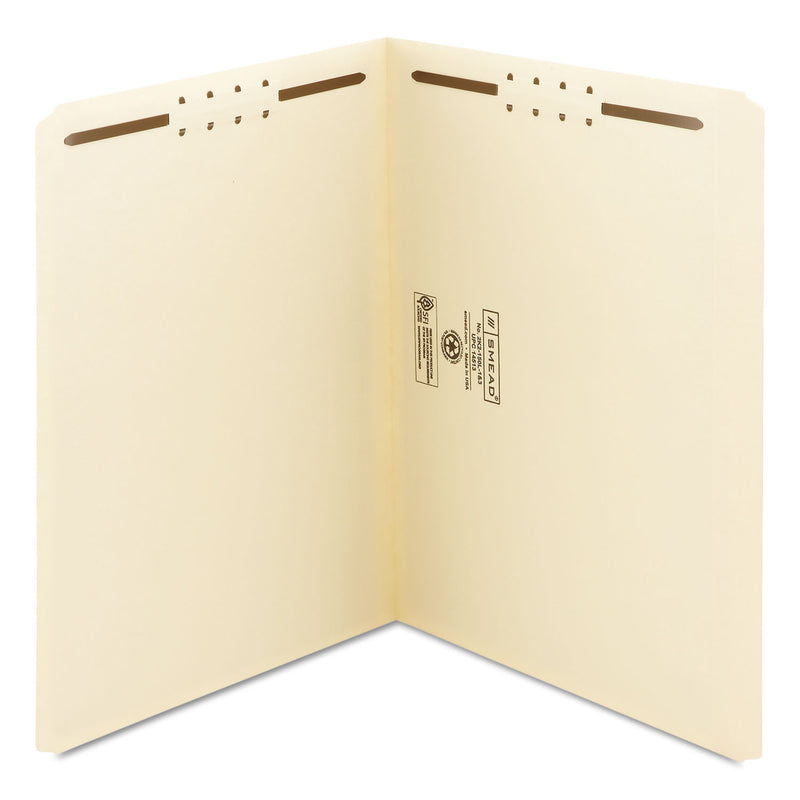 Smead Top Tab Fastener Folders, Straight Tab, 2 Fasteners, Letter Size, 11-pt Manila Exterior, 50/Box