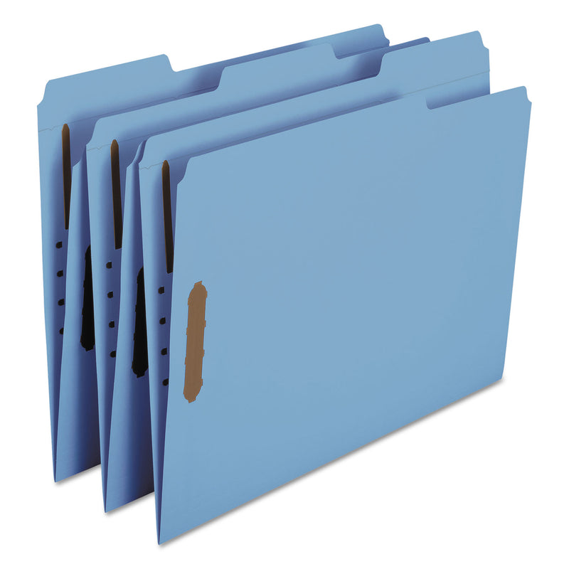 Smead Top Tab Colored Fastener Folders, 2 Fasteners, Letter Size, Blue Exterior, 50/Box