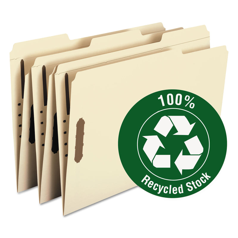Smead Top Tab Fastener Folders, 1/3-Cut Tabs: Assorted, 2 Fasteners, Legal Size, 11-pt Manila Exterior, 50/Box