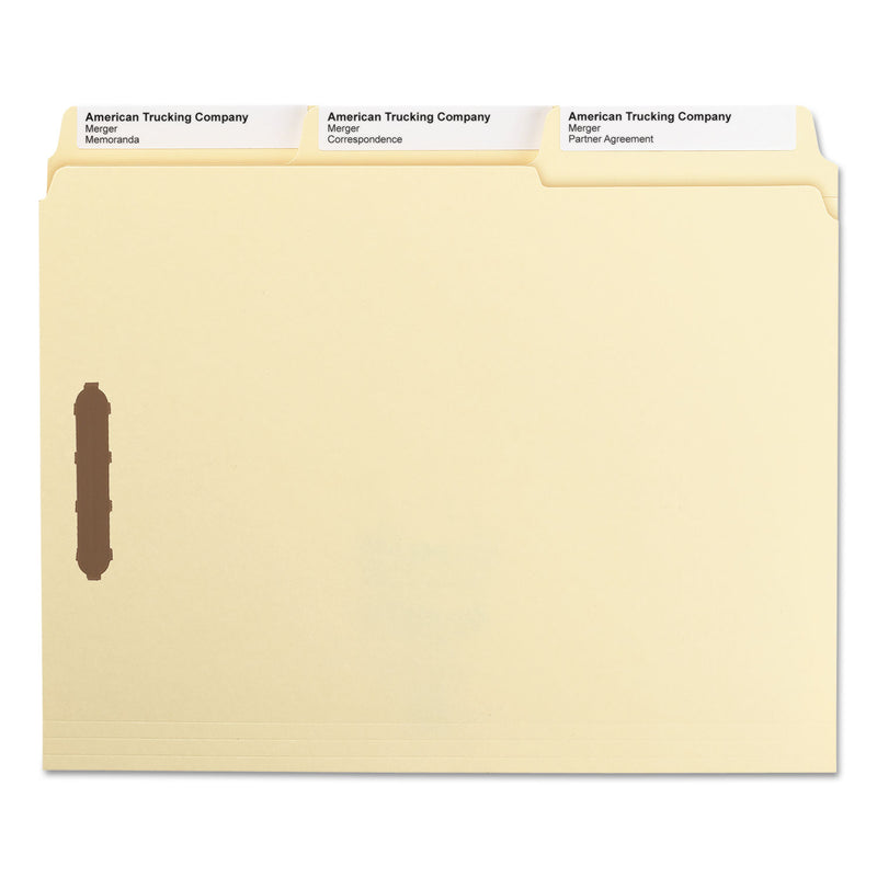 Smead SuperTab Reinforced Guide Height Fastener Folders, 2 Fasteners, Letter Size, 11-pt Manila Exterior, 50/Box