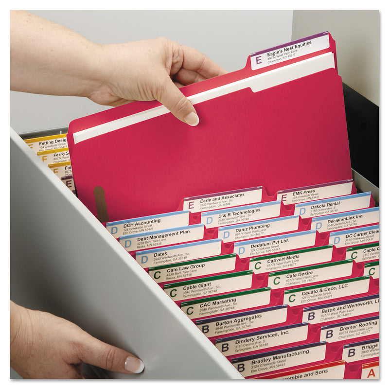 Smead Top Tab Colored Fastener Folders, 2 Fasteners, Letter Size, Red Exterior, 50/Box