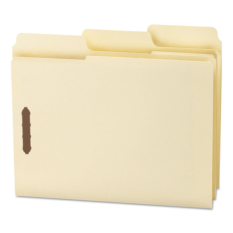 Smead SuperTab Reinforced Guide Height Fastener Folders, 2 Fasteners, Letter Size, 11-pt Manila Exterior, 50/Box