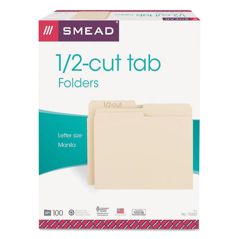 Smead Manila File Folders, 1/2-Cut Tabs: Assorted, Letter Size, 0.75" Expansion, Manila, 100/Box