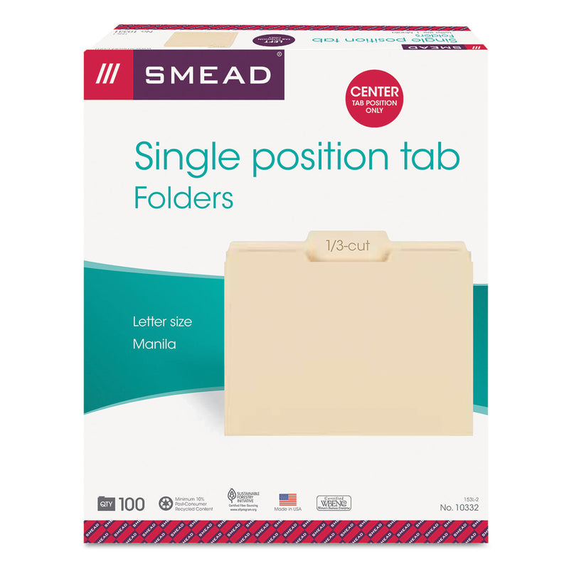 Smead Manila File Folders, 1/3-Cut Tabs: Center Position, Letter Size, 0.75" Expansion, Manila, 100/Box