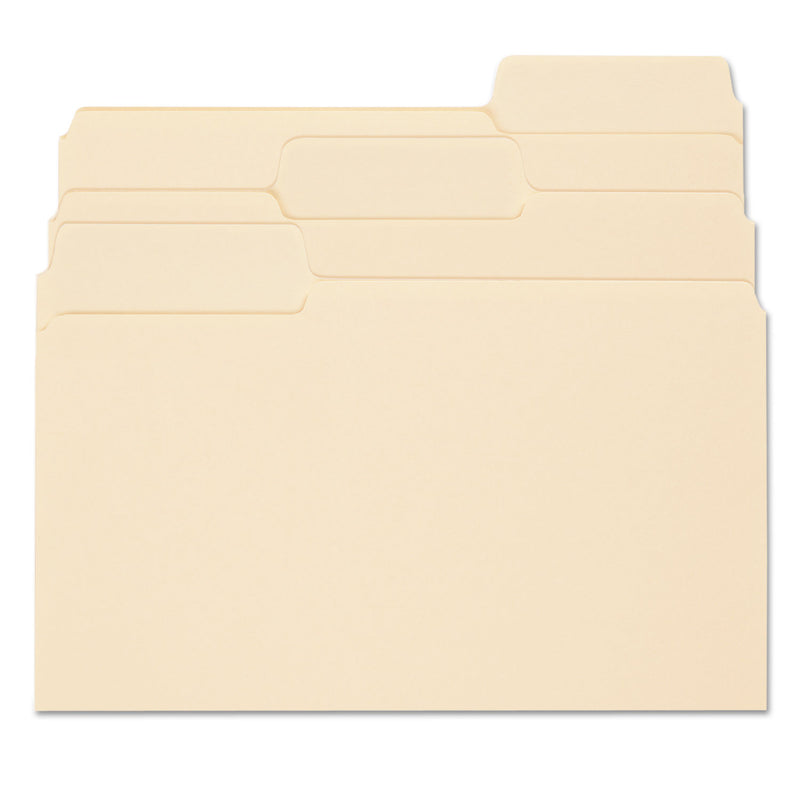 Smead SuperTab Reinforced Guide Height Top Tab Folders, 1/3-Cut Tabs: Assorted, Letter Size, 0.75" Expansion, Manila, 100/Box
