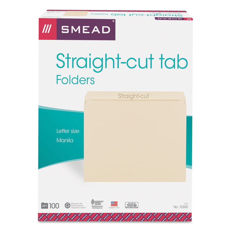 Smead Manila File Folders, Straight Tabs, Letter Size, 0.75" Expansion, Manila, 100/Box