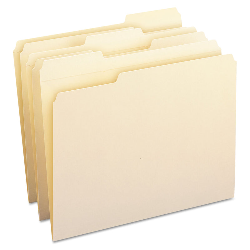 Smead 100% Recycled Reinforced Top Tab File Folders, 1/3-Cut Tabs: Assorted, Letter Size, 0.75" Expansion, Manila, 100/Box