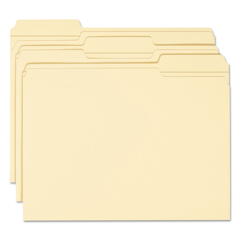 Smead Reinforced Tab Manila File Folders, 1/3-Cut Tabs: Assorted, Letter Size, 0.75" Expansion, 11-pt Manila, 100/Box