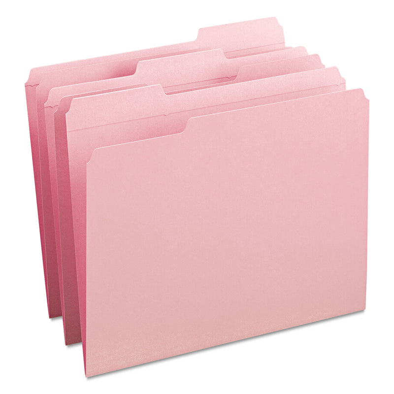 Smead Reinforced Top Tab Colored File Folders, 1/3-Cut Tabs: Assorted, Letter Size, 0.75" Expansion, Pink, 100/Box