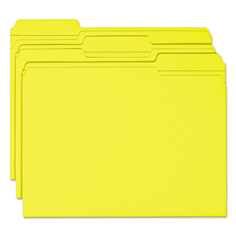 Smead Reinforced Top Tab Colored File Folders, 1/3-Cut Tabs: Assorted, Letter Size, 0.75" Expansion, Yellow, 100/Box