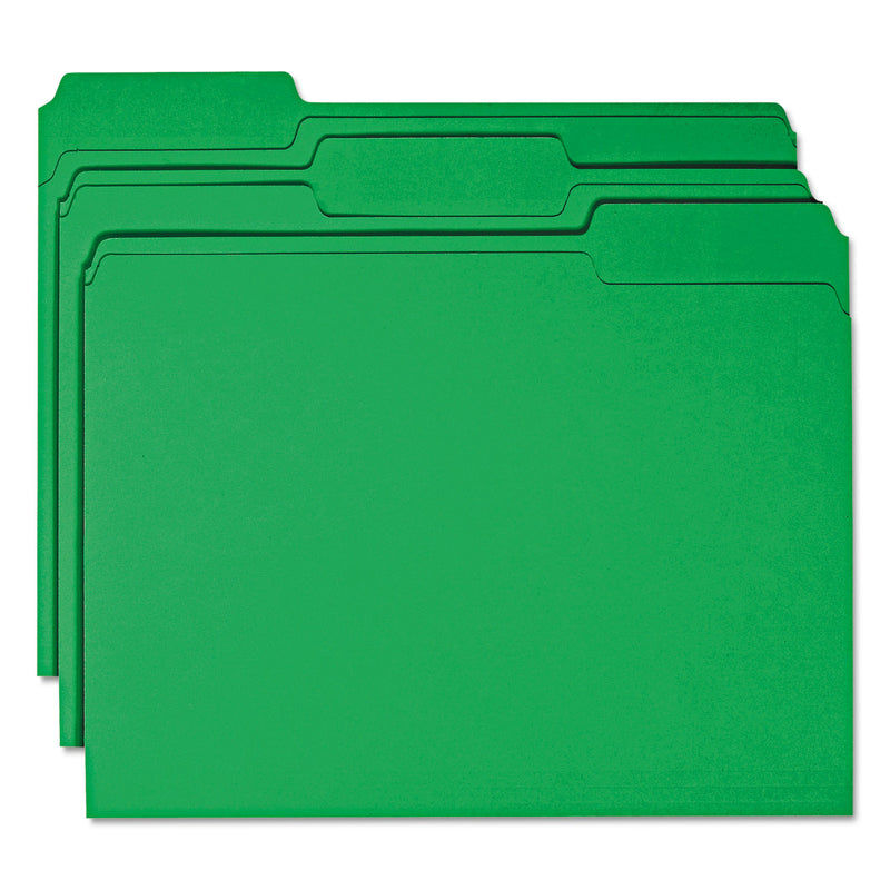 Smead Reinforced Top Tab Colored File Folders, 1/3-Cut Tabs: Assorted, Letter Size, 0.75" Expansion, Green, 100/Box