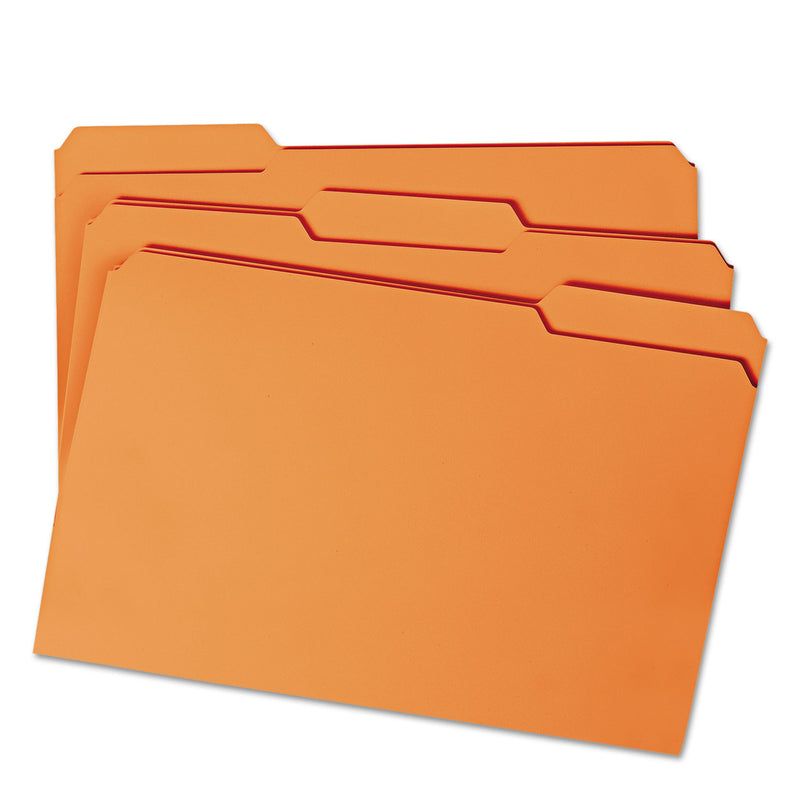 Smead Reinforced Top Tab Colored File Folders, 1/3-Cut Tabs: Assorted, Letter Size, 0.75" Expansion, Orange, 100/Box