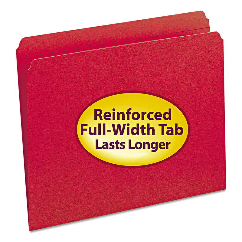 Smead Reinforced Top Tab Colored File Folders, Straight Tabs, Letter Size, 0.75" Expansion, Red, 100/Box