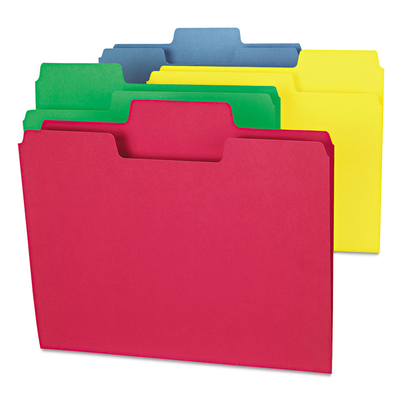 Smead SuperTab Colored File Folders, 1/3-Cut Tabs: Assorted, Letter Size, 0.75" Expansion, 11-pt Stock, Color Assortment 1, 100/Box