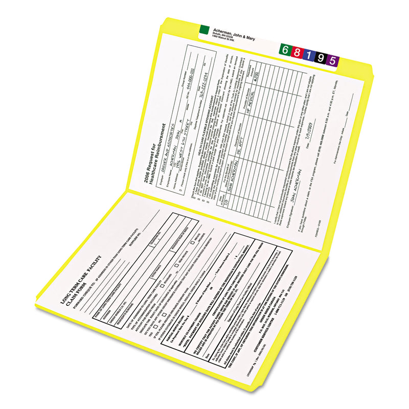 Smead Reinforced Top Tab Colored File Folders, Straight Tabs, Letter Size, 0.75" Expansion, Yellow, 100/Box