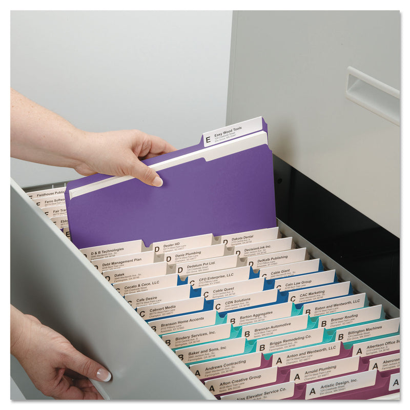 Smead Colored File Folders, 1/3-Cut Tabs: Assorted, Letter Size, 0.75" Expansion, Assorted: Gray/Maroon/Navy/Purple/Teal, 100/Box