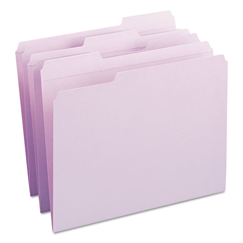 Smead Reinforced Top Tab Colored File Folders, 1/3-Cut Tabs: Assorted, Letter Size, 0.75" Expansion, Lavender, 100/Box
