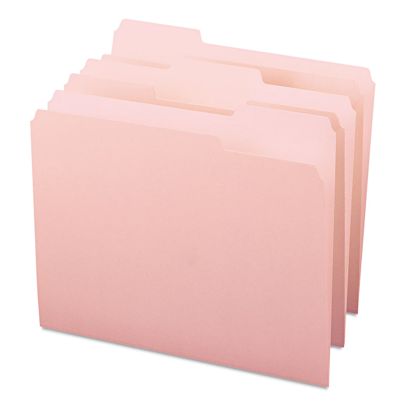 Smead Colored File Folders, 1/3-Cut Tabs: Assorted, Letter Size, 0.75" Expansion, Pink, 100/Box