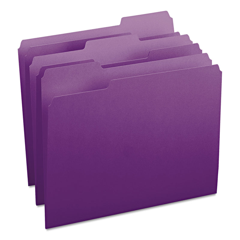 Smead Colored File Folders, 1/3-Cut Tabs: Assorted, Letter Size, 0.75" Expansion, Purple, 100/Box