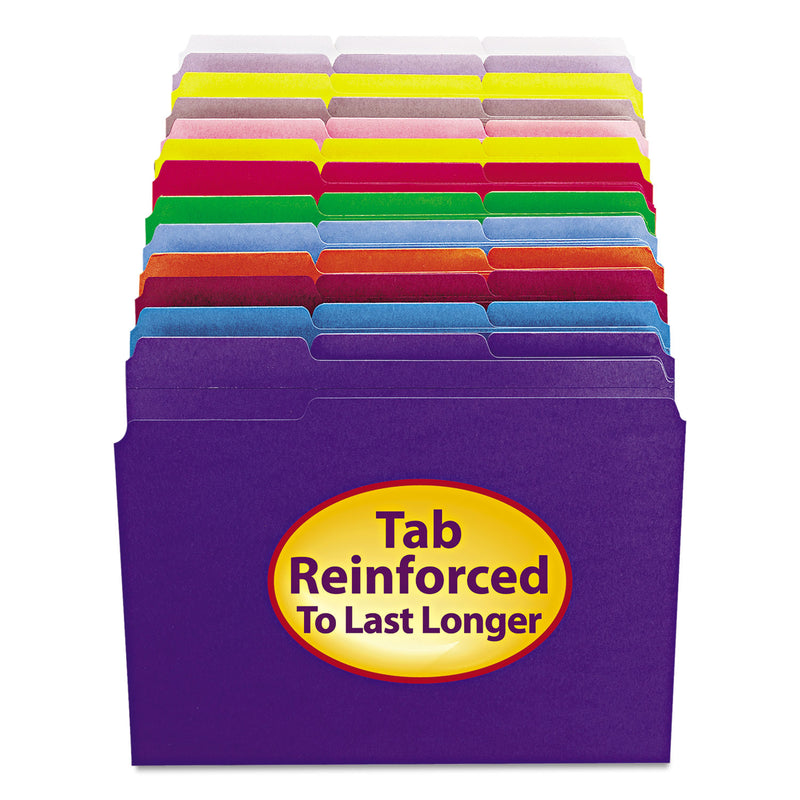 Smead Reinforced Top Tab Colored File Folders, 1/3-Cut Tabs: Assorted, Letter Size, 0.75" Expansion, Lavender, 100/Box