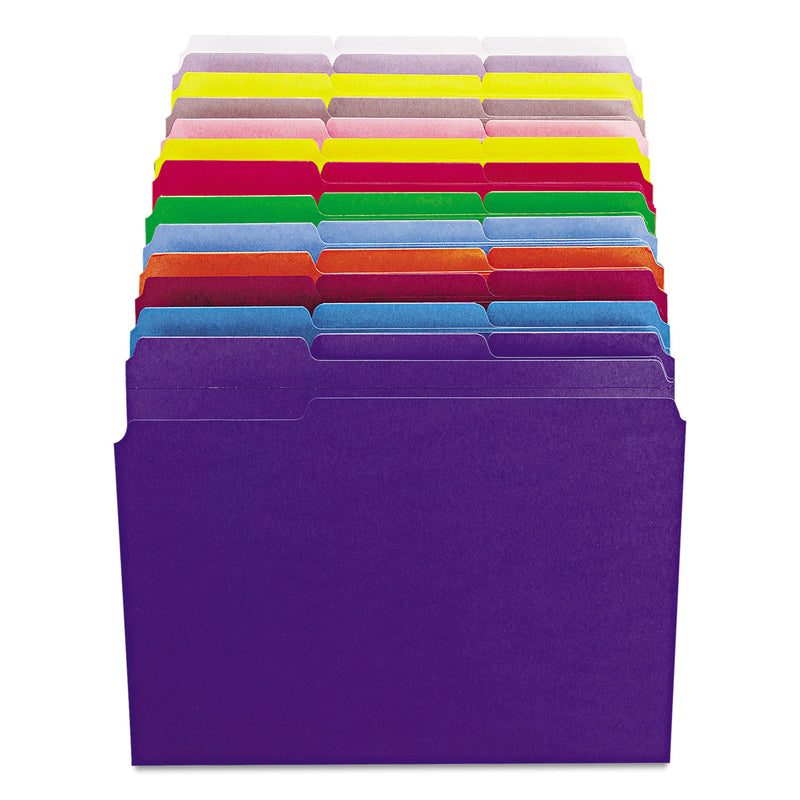 Smead Reinforced Top Tab Colored File Folders, 1/3-Cut Tabs: Assorted, Letter Size, 0.75" Expansion, Pink, 100/Box