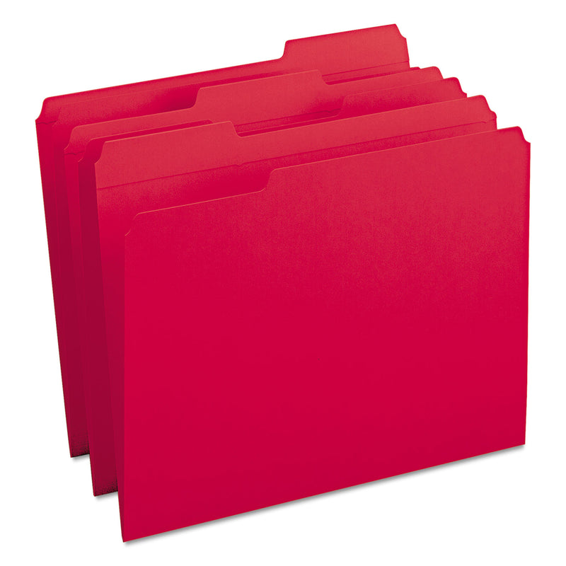Smead Reinforced Top Tab Colored File Folders, 1/3-Cut Tabs: Assorted, Letter Size, 0.75" Expansion, Red, 100/Box
