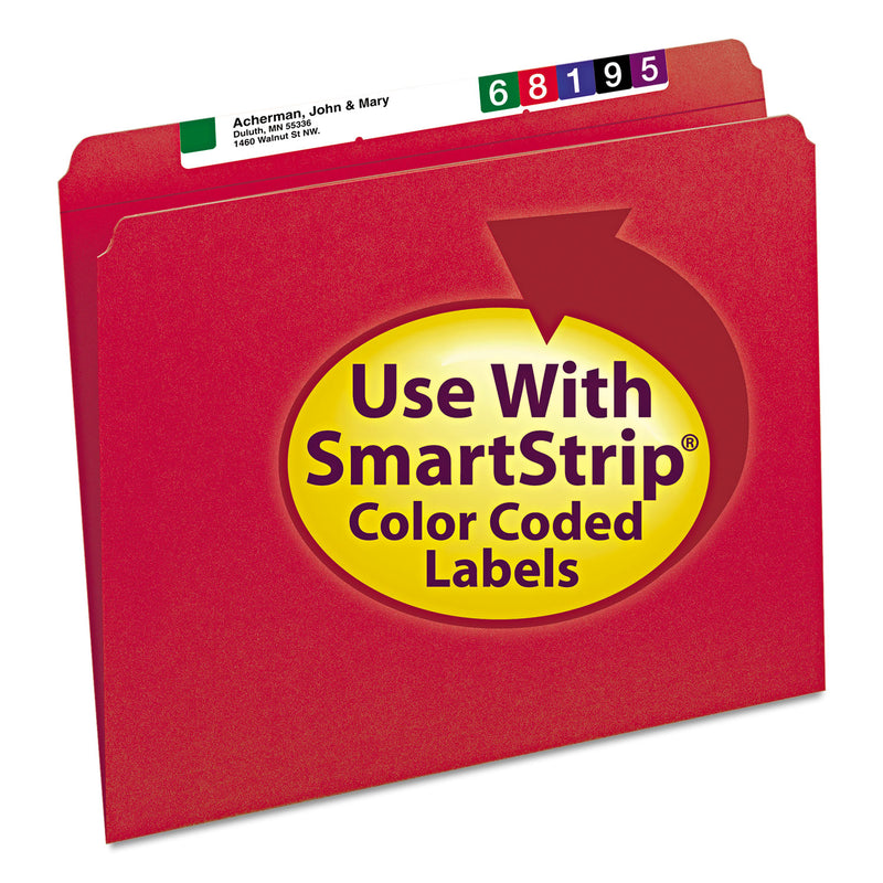Smead Reinforced Top Tab Colored File Folders, Straight Tabs, Letter Size, 0.75" Expansion, Red, 100/Box